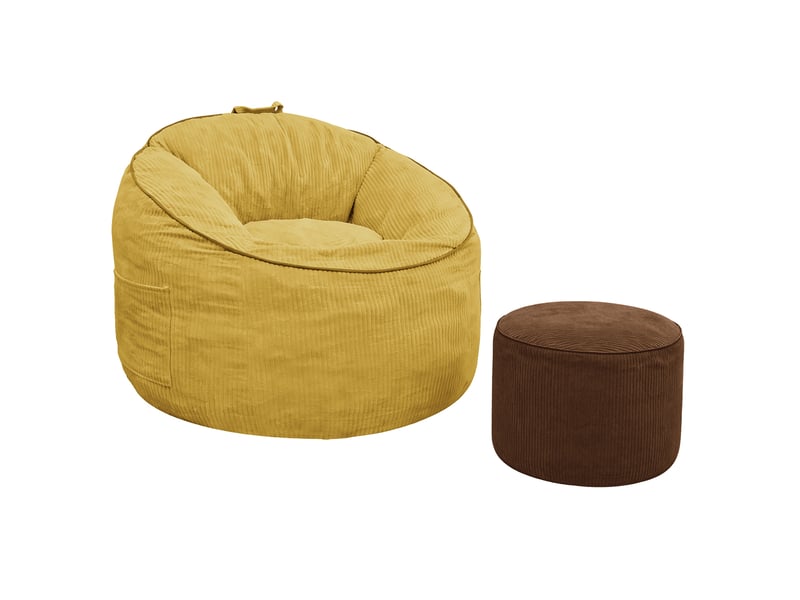  Fauteuil poire modenvie avec poche de rangement et repose-pieds cylindrique assorti jaune et marron en flanellette 103 x 95 x 80 cm  - Conforama A