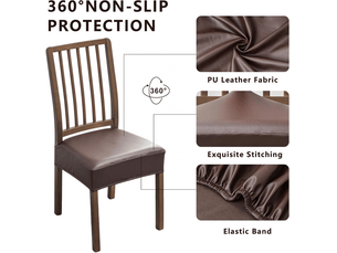 Lot de 4 housses de siège de chaise imperméables, housses de chaise en cuir pu, amovibles et lavables, marron