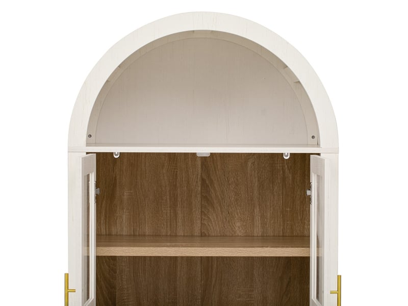  Buffet haut blanc avec étagères réglables et tiroirs, portes en verre transparent, grand rangement, pour salle à manger, salon, cuisine  - Conforama E