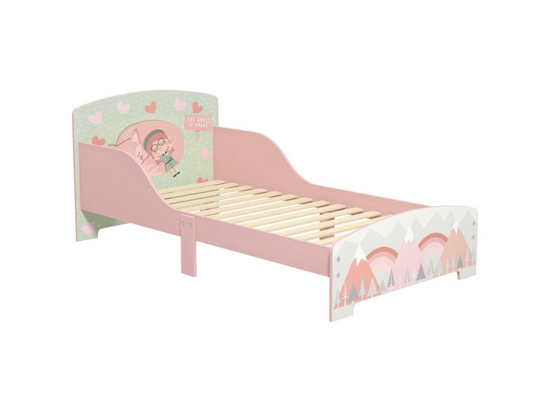  Lit pour enfant 3-6 ans avec barrières de sécurité et motifs sommier à lattes inclus - rose dim. 77 x 143 x 60 cm  - Conforama B