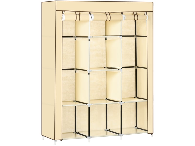  Armoire en tissu 125x43x162,5 cm avec 2 barres de penderie et 8 niveaux métal beige  - Conforama A