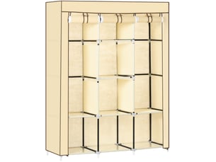 Armoire en tissu 125x43x162,5 cm avec 2 barres de penderie et 8 niveaux métal beige