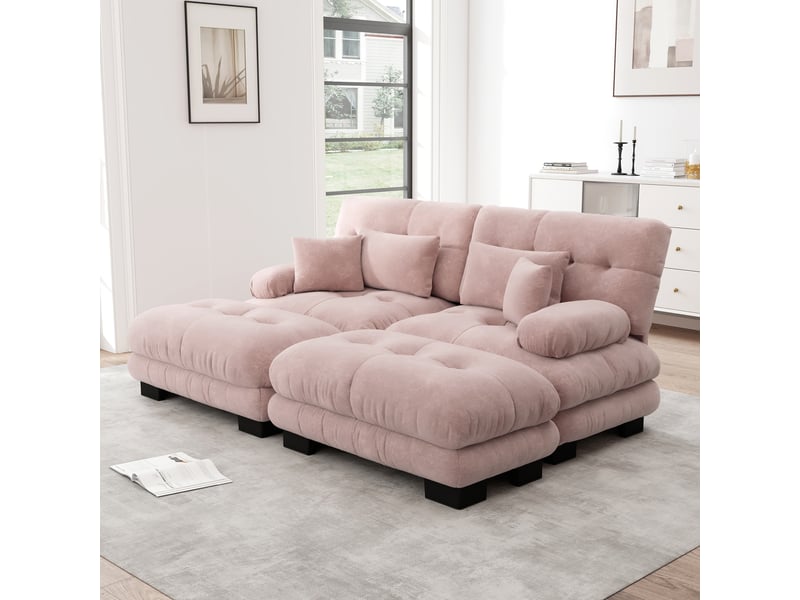  Canapé d'angle, canapé 2 places – style cloud, coussins inclus, en chenille, rose, larges accoudoirs  - Conforama R