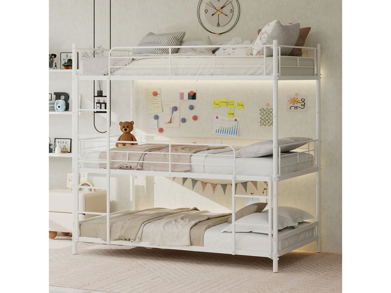  Lit superposé adulte 90x190, sécurité renforcée garde-corps, structure métal robuste, triple couchage  - Conforama B