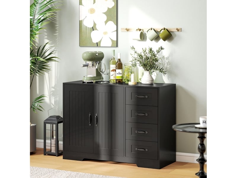 Buffet moderne noir 4 tiroirs et 1 espace de rangement 105 x 40 x 76 cm - Conforama B