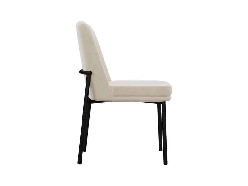  4 chaises de salle à manger - cadre métal noir, coussins épais velours beige - design moderne minimaliste  - Conforama D