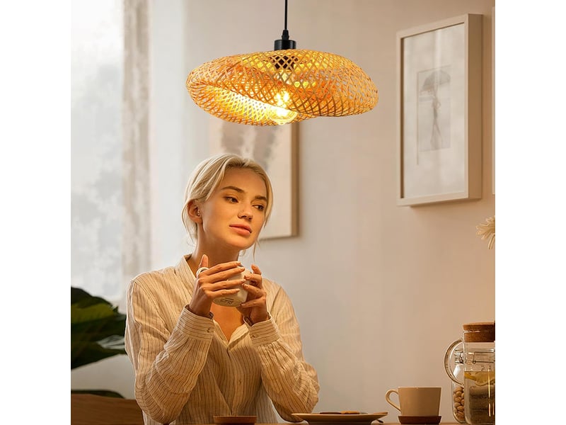 Suspension rotin 40cm tissage plafonnier e27 créativité éclairage de plafond pour salle à manger salon restaurant - Conforama E