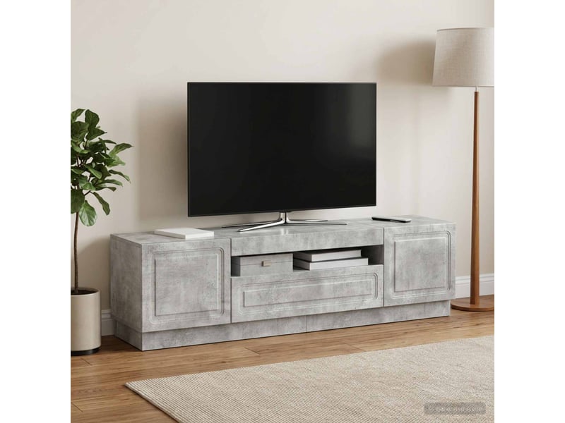  Meuble tv - banc tv - meuble de rangement led gris béton bois d'ingénierie  - Conforama D
