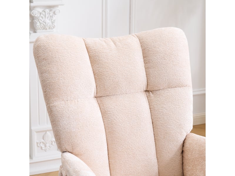  Fauteuil à bascule d'allaitement en chenille beige avec dossier haut et coussin d'air réglable  - Conforama R