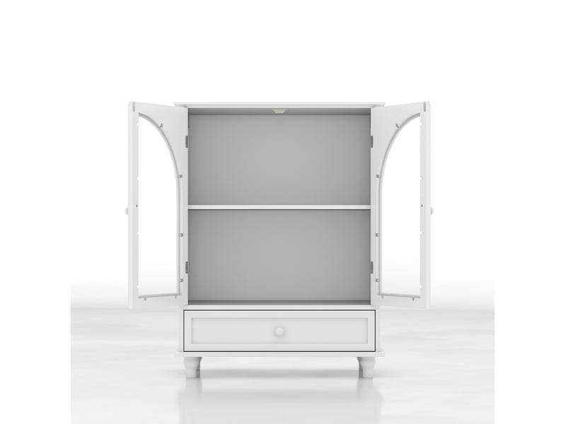 Buffet haut blanc 71 x 38 x 93,5 cm avec 2 portes en verre trempé et tiroir - Conforama A