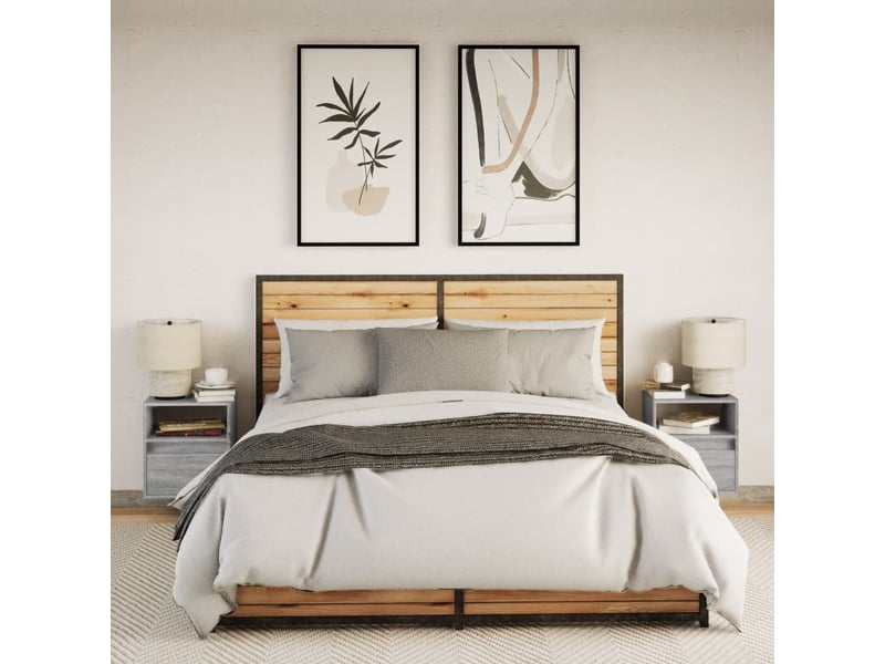 Lot de 2 tables de chevet - cabinet de chevet - table de nuit murales avec lumières led sonoma gris - Conforama D