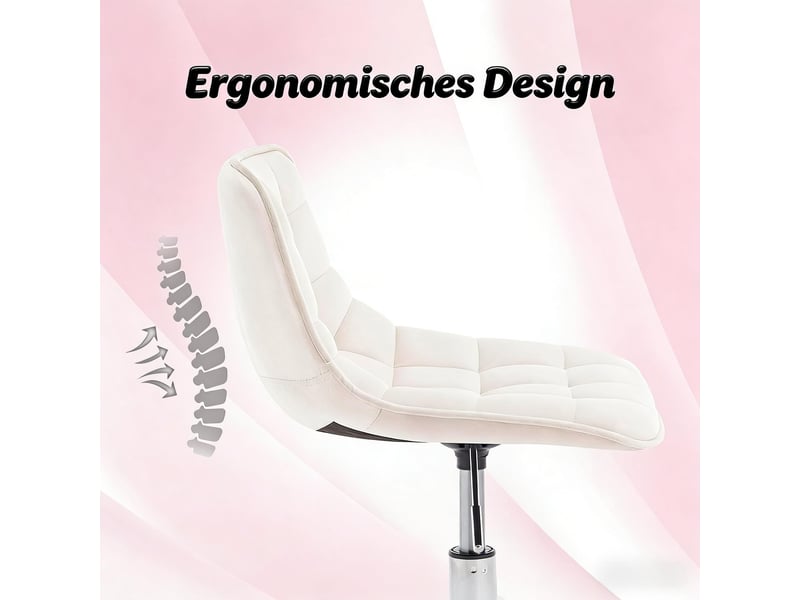  Chaise de bureau pivotante 360° réglable avec roulettes - lpospi - dossier incurvé, velours crème blanc  - Conforama E