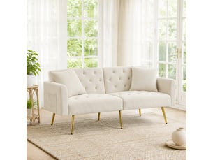Canapé convertible 2 places avec dossier réglable - assise ergonomique, 2 coussins, pieds en métal - velours beige