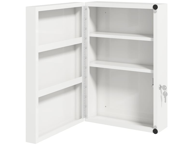  Armoire à pharmacie murale à 6 compartiments, serrure et 2 clés, pour salle de bain ou cuisine, 40 x 18 x 60 cm, blanche  - Conforama B