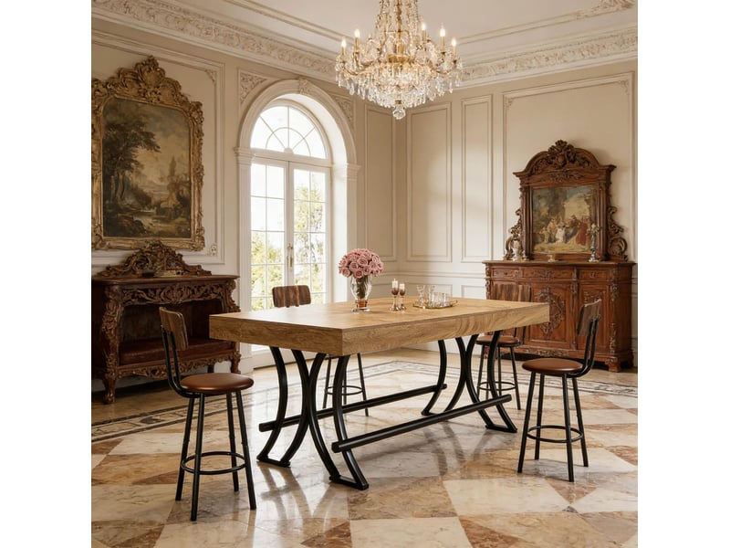  Table industrielle 160 x 70 x 90 cm – noir et marron – mdf et métal – 6 à 8 personnes  - Conforama B