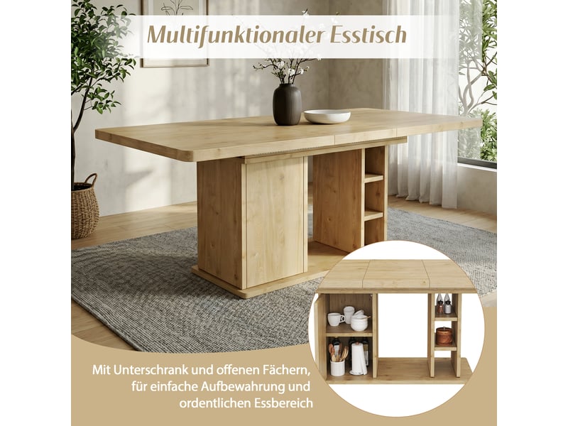 Table à manger extensible 140180x80 cm en mdf finition chêne, rangement et plateau épais 3 cm, style scandinave, 6-8 pers. - Conforama D