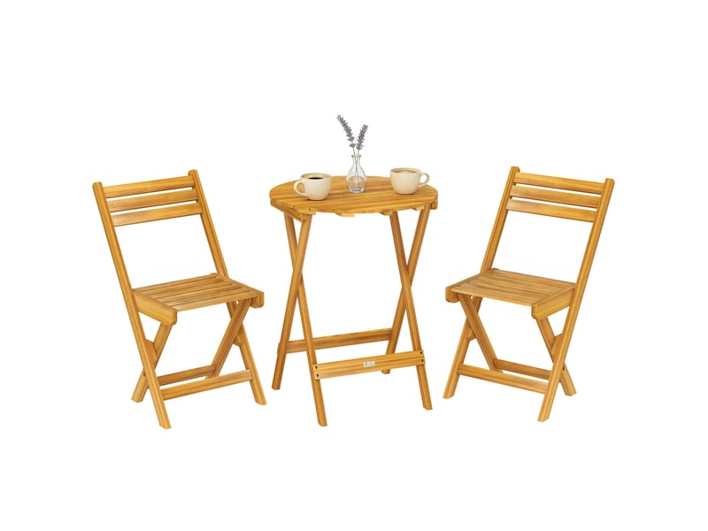 Salon de jardin pliable en bois d'acacia 1 table et 2 chaises naturel 60x60x75 cm - Conforama A