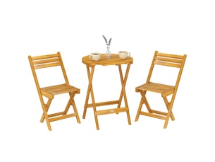 Salon de jardin pliable en bois d'acacia 1 table et 2 chaises naturel 60x60x75 cm