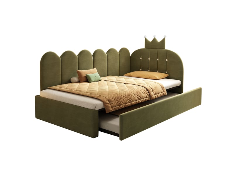  Lit gigogne 90x200 cm avec lit 90x190 cm en velours vert  - Conforama D