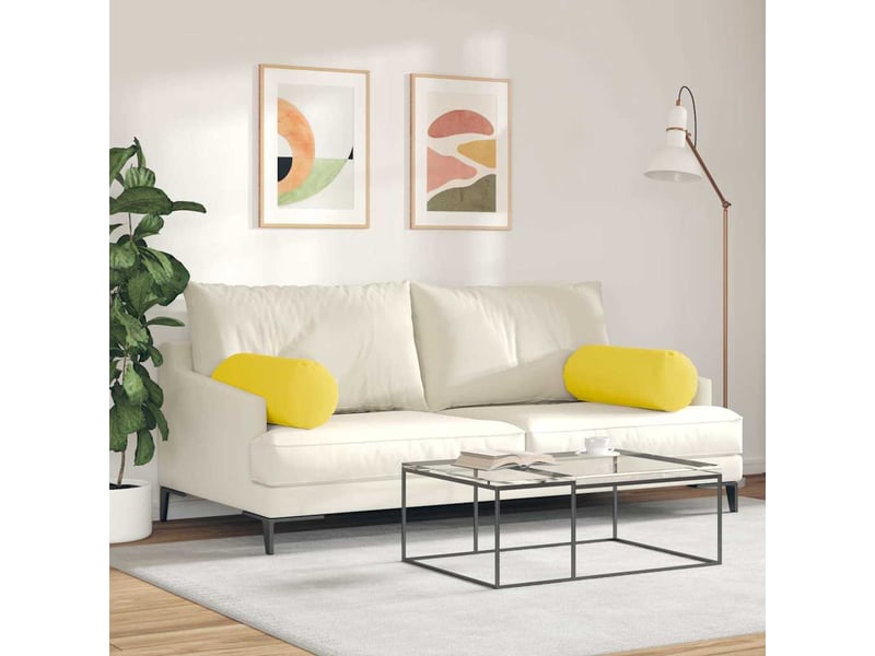  Lot de 2 coussins d'accent, coussins décoratifs, coussins lombaires tissu jaune clair ø 25 x 70 cm cf56700  - Conforama D