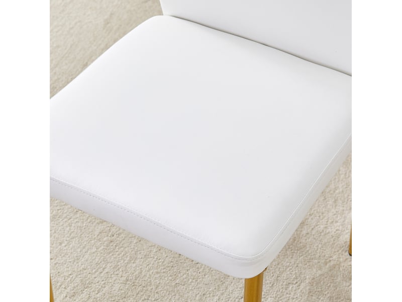  Lot de 4 chaises de salle à manger 43x42,6x93 cm, style luxe léger, dossier rainuré, hydrofuge, pu, blanc et doré  - Conforama E