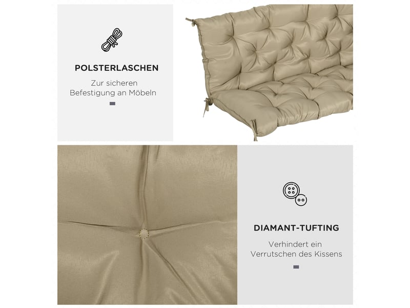 Coussin de banc 3 places kaki 150x98x8 cm avec liens intérieurextérieur pour jardin et balancelle - Conforama E
