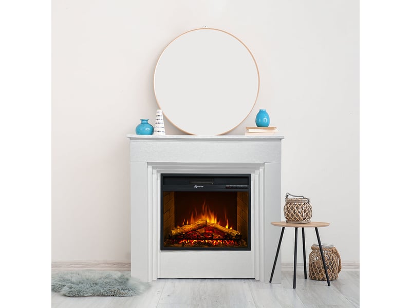  Bellini - cheminée électrique sur pied à effet flamme 96x96x35 cm en bois blanc  - Conforama B