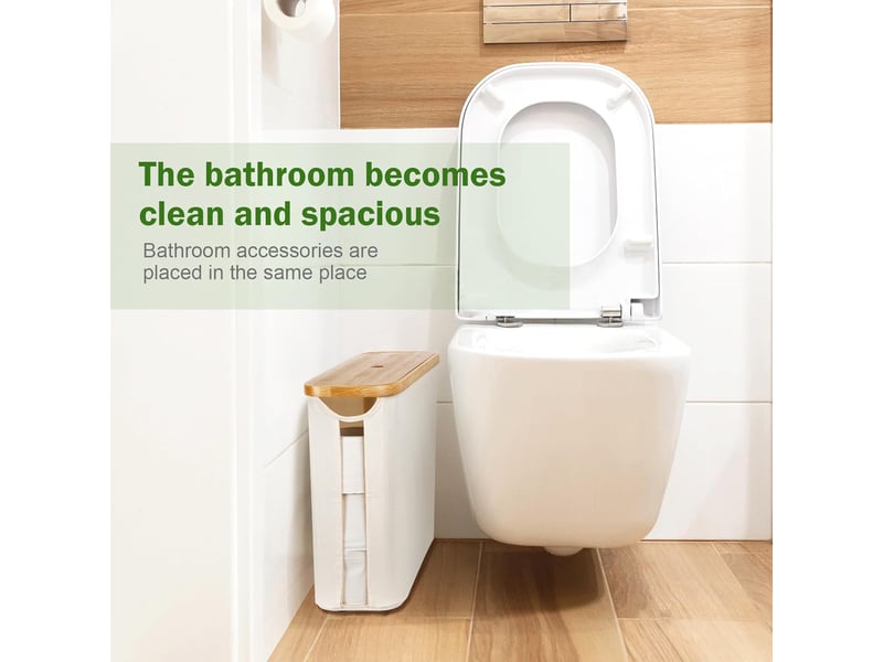 Panier à papier toilette en bambou - organisateur de salle de bain avec couvercle, grand support pour 9 méga rouleaux - Conforama E