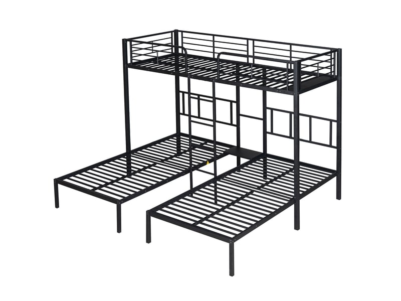  Lit superposé enfant triple 90x200 cm – noir – 3 couchages, échelle centrale, barrières et tablette  - Conforama D