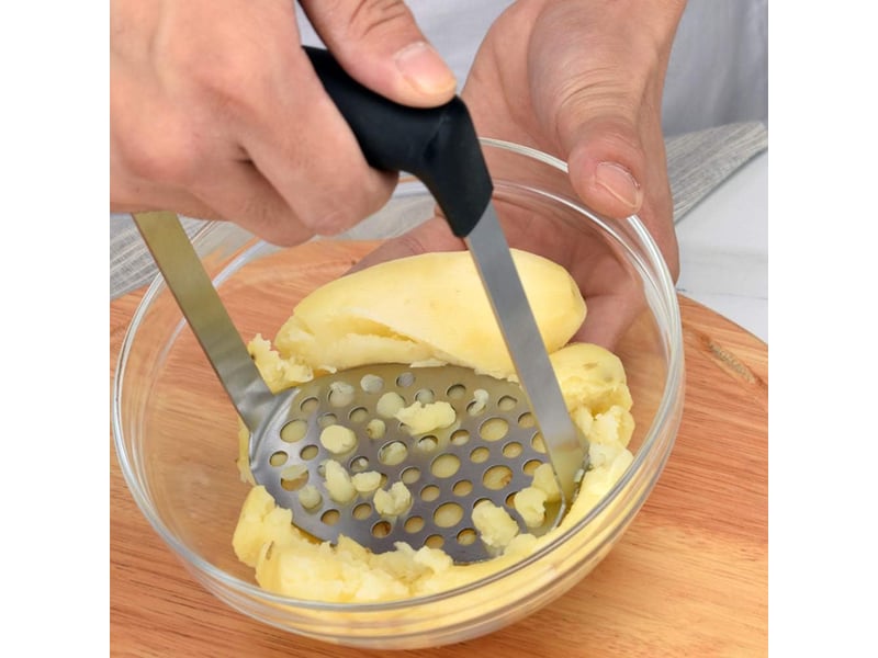  Presse-purée portable en acier inoxydable à mailles fines, presse-ail de cuisine, poignée antidérapante pour patates douces  - Conforama B