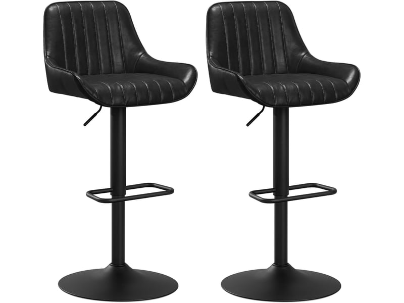  Lot de 2 tabourets bar réglable en hauteur, accoudoirs et dossier, en faux cuir + métal, noir  - Conforama A