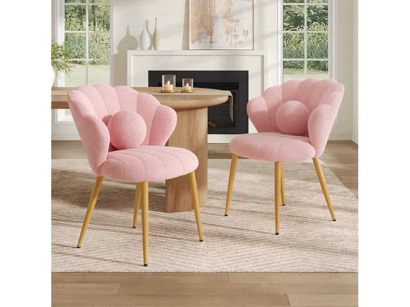  Lot de 2 chaises de salle à manger 60 x 62,5 x 83 cm roses, tissu peluche, pieds métalliques dorés  - Conforama B