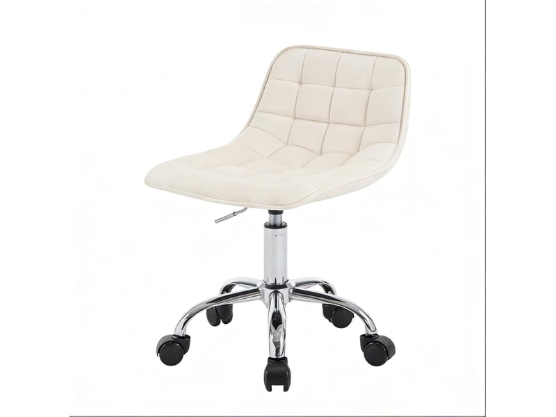  Tabouret de bureau réglable en hauteur en velours blanc, pivotant à 360° sur roulettes, pour le bureau  - Conforama A