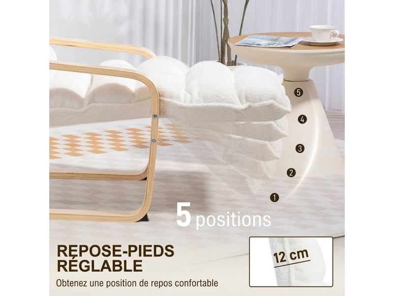 Fauteuil relax blanc en polaire sherpa avec repose-pieds réglable  - Conforama R