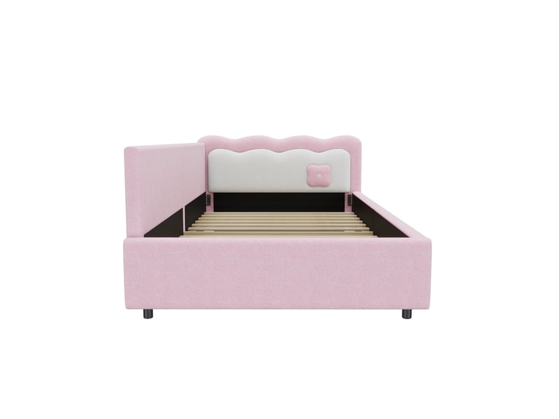 Lit d'enfant 90 × 200 cm, éclairage d'ambiance led, aspect feutre, rose - Conforama R