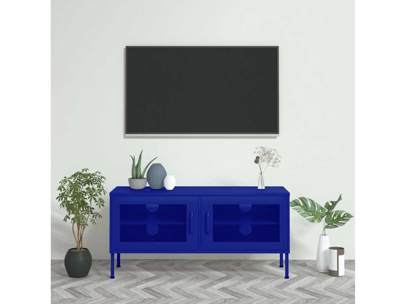  Meuble tv - banc tv - meuble de rangement bleu marine 105x35x50 cm acier  - Conforama B