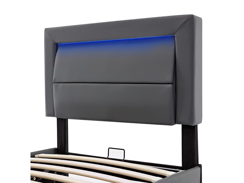  Lit enfant 90x190 cm - lit avec rangement - led multicolore et usb - sommier inclus - pu - gris  - Conforama R