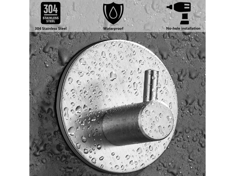  2 crochets muraux adhésifs, crochets porte-serviettes ronds en acier inoxydable 304 pour salle de bain et cuisine (argent)  - Conforama C