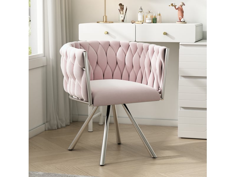  Fauteuil de coiffeuse pivotant à 360° en velours rose  - Conforama C