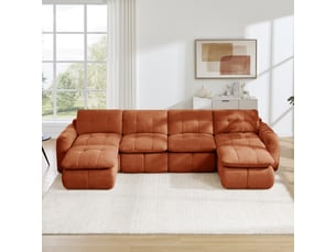 Canapé d'angle en u 4 places sans cadre, canapé modulaire, housse chenille orange, sans montage, 2 poufs pour salon et appartements