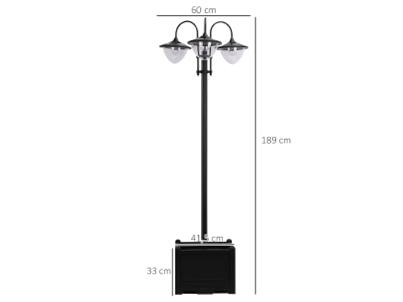  Lampadaire solaire extérieur,meulva,60x55x189 cm,3 lanternes avec base pot de fleurs,noir  - Conforama C