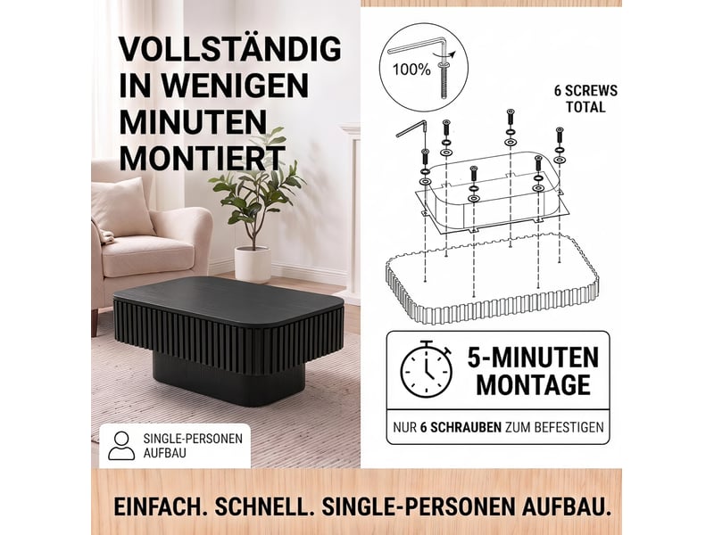  Table basse rectangulaire 98x60x35 cm à rangement caché mdf noir  - Conforama D