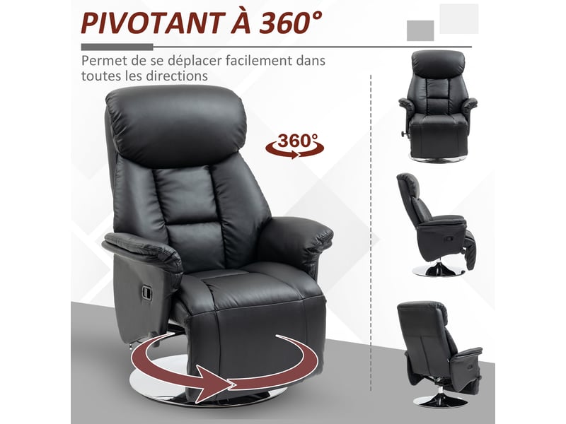  Fauteuil de relaxation pivotant inclinable en polyuréthane noir 78x80x109 cm  - Conforama E