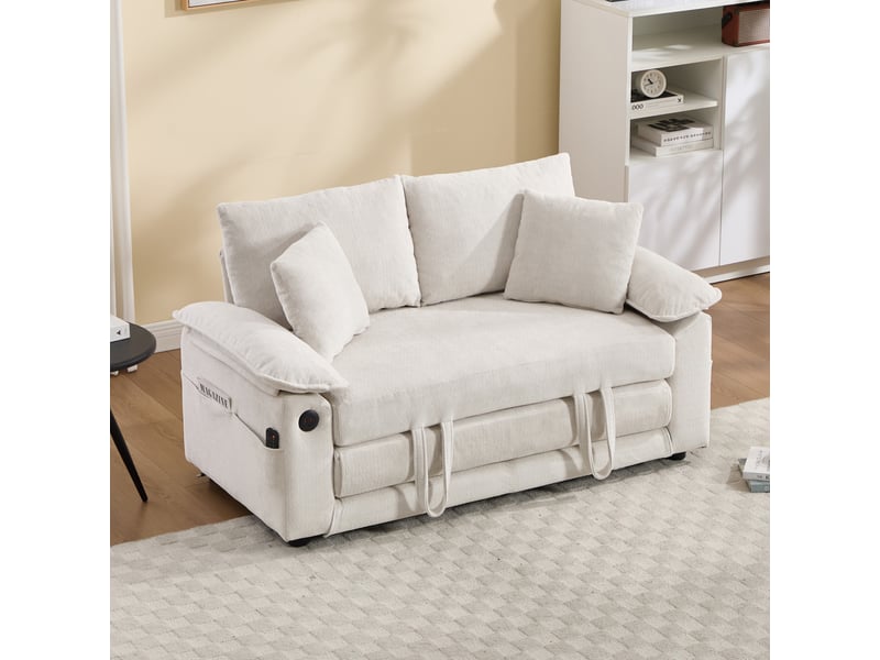  Fauteuil de détente avec coussin de tête et lombaire, design moderne en chenille blanche  - Conforama B