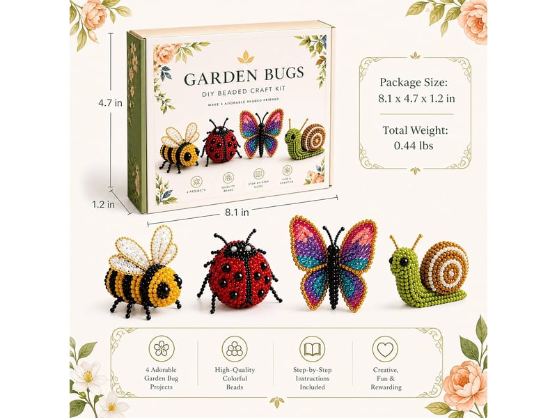  Kit diy animaux 3d en perles, kit de broderie avec instructions en anglais, loisirs créatifs pour débutants, insectes de jardin  - Conforama E