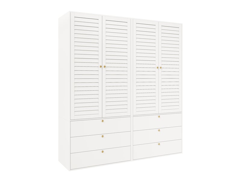  Armoire haute 4 portes 180 x 50 x 200 cm, portes à lames, 2 tringles, 6 tiroirs, pour chambre, panneaux de particules, blanc OMNIGLINT TRADING LTD - Conforama A