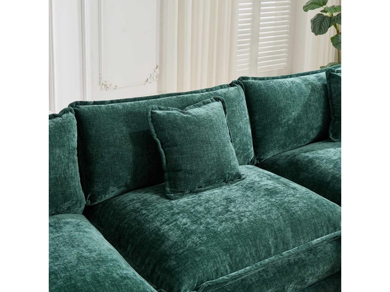  Canapé droit modulable 3 places 289 × 75 × 84 cm en chenille vert, coussins rembourrés IKSETERA TRADING LTD - Conforama E
