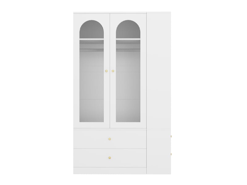  Armoire tcqpz 120 x 50 x 200 cm 2 portes en verre 4 tiroirs 2 tringles mdf acier blanche  - Conforama E