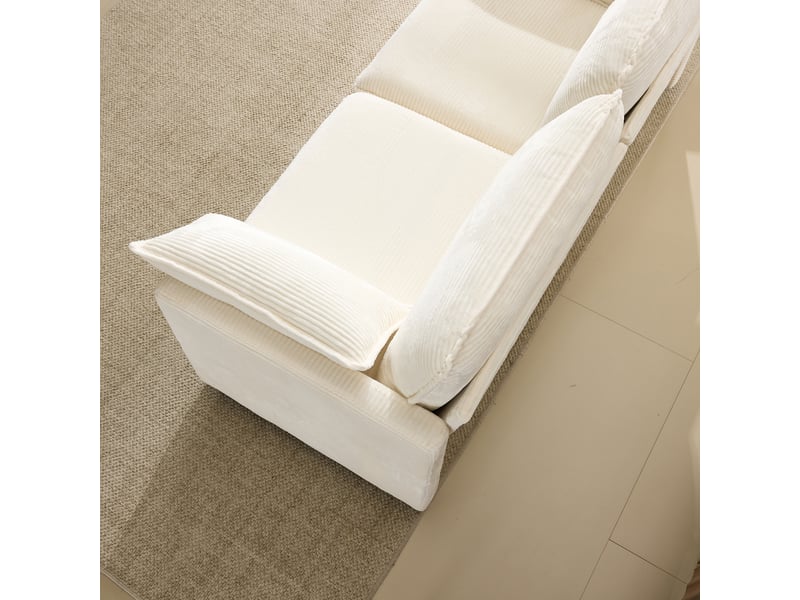 Canapé modulable 2 places blanc tissu bois structure stable design moderne salon - Conforama D