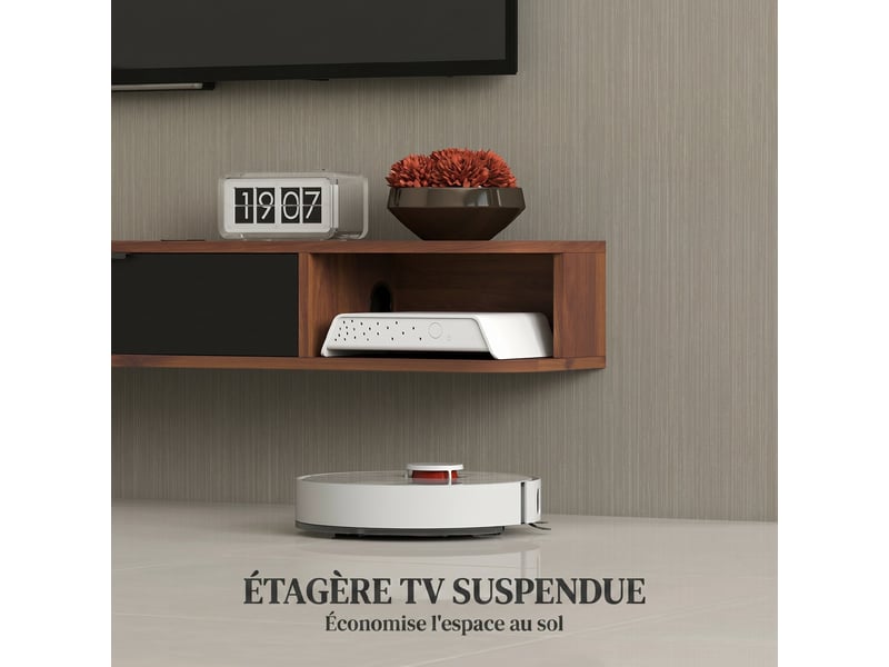  Meuble tv suspendu, meuble télé pour téléviseur jusqu'à 50 pouces, tiroir rabattable, 2 étagères, 120x24x16cm, noyer  - Conforama D